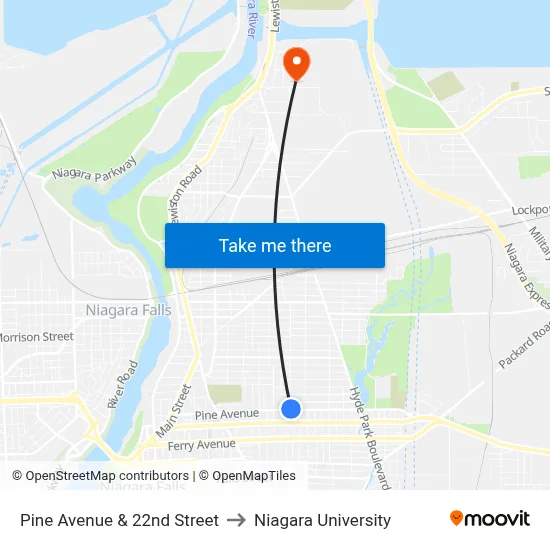 Pine Avenue & 22nd Street to Niagara University map