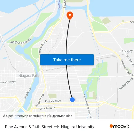 Pine Avenue & 24th Street to Niagara University map