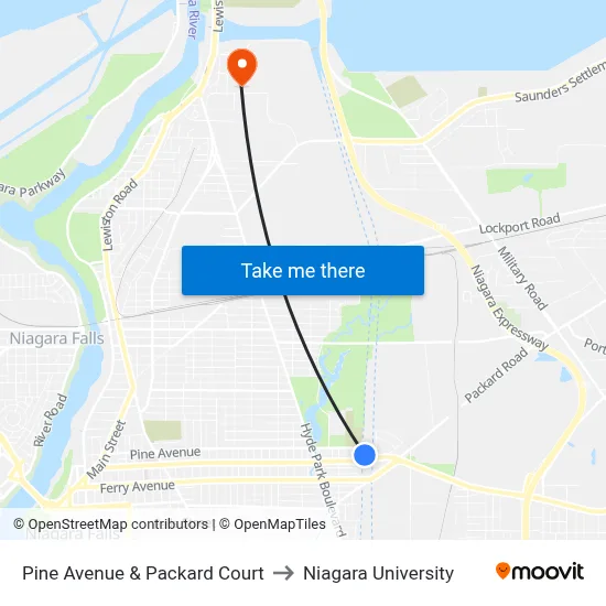 Pine Avenue & Packard Court to Niagara University map