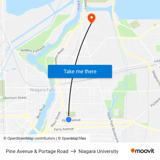 Pine Avenue & Portage Road to Niagara University map