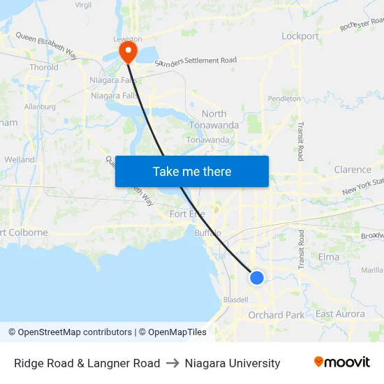 Ridge Road & Langner Road to Niagara University map