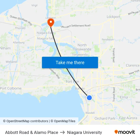 Abbott Road & Alamo Place to Niagara University map