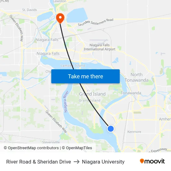 River Road & Sheridan Drive to Niagara University map