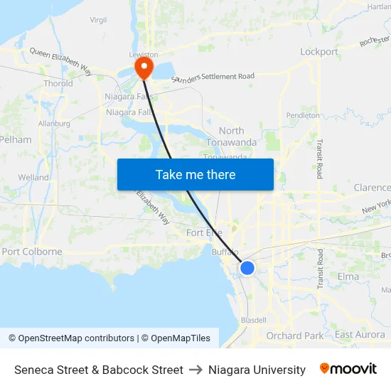 Seneca Street & Babcock Street to Niagara University map