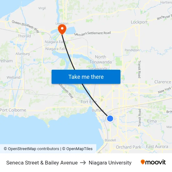 Seneca Street & Bailey Avenue to Niagara University map