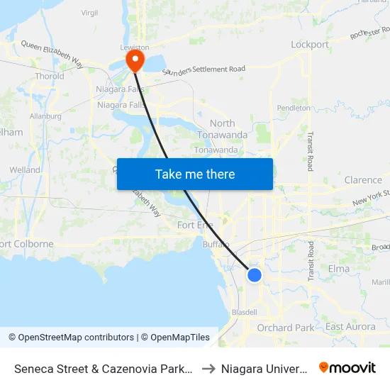 Seneca Street & Cazenovia Parkway to Niagara University map