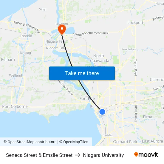 Seneca Street & Emslie Street to Niagara University map
