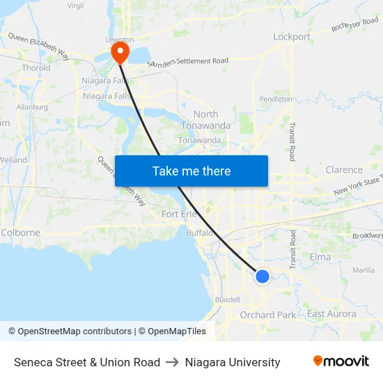 Seneca Street & Union Road to Niagara University map