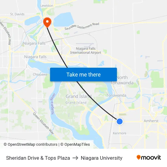 Sheridan Drive & Tops Plaza to Niagara University map
