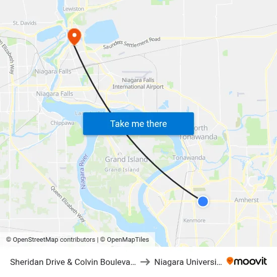 Sheridan Drive & Colvin Boulevard to Niagara University map