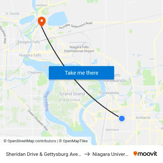 Sheridan Drive & Gettysburg Avenue to Niagara University map