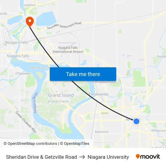 Sheridan Drive & Getzville Road to Niagara University map