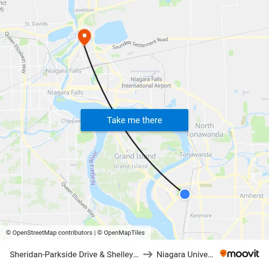 Sheridan-Parkside Drive & Shelley Court to Niagara University map