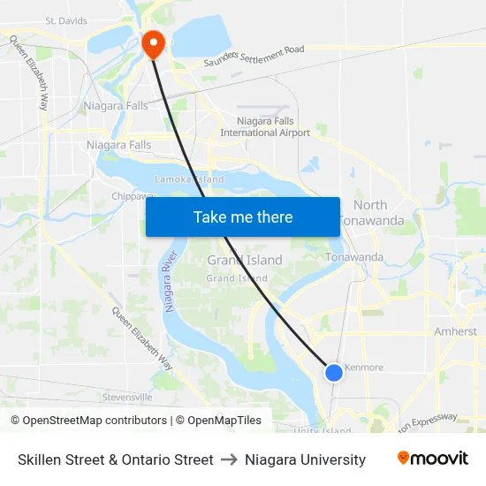Skillen Street & Ontario Street to Niagara University map