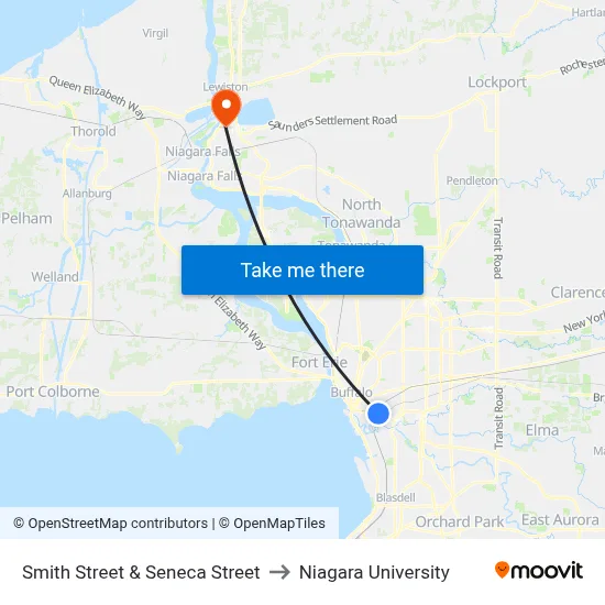 Smith Street & Seneca Street to Niagara University map