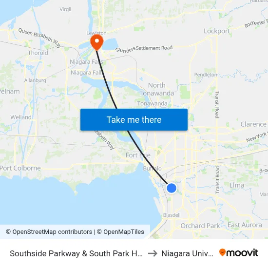 Southside Parkway & South Park High School to Niagara University map