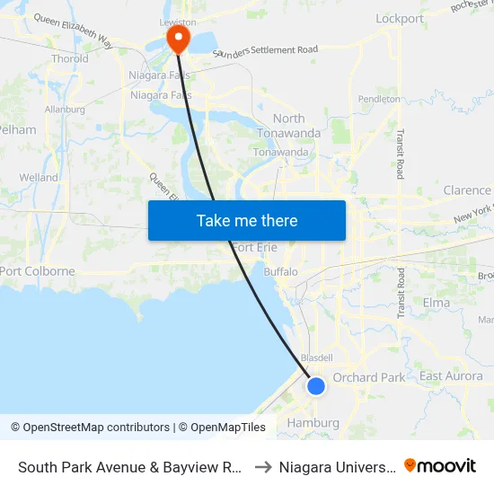 South Park Avenue & Bayview Road to Niagara University map