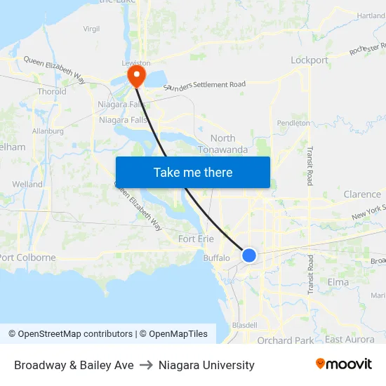 Broadway & Bailey Ave to Niagara University map