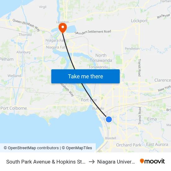 South Park Avenue & Hopkins Street to Niagara University map