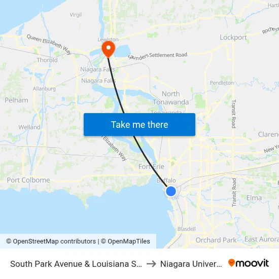 South Park Avenue & Louisiana Street to Niagara University map