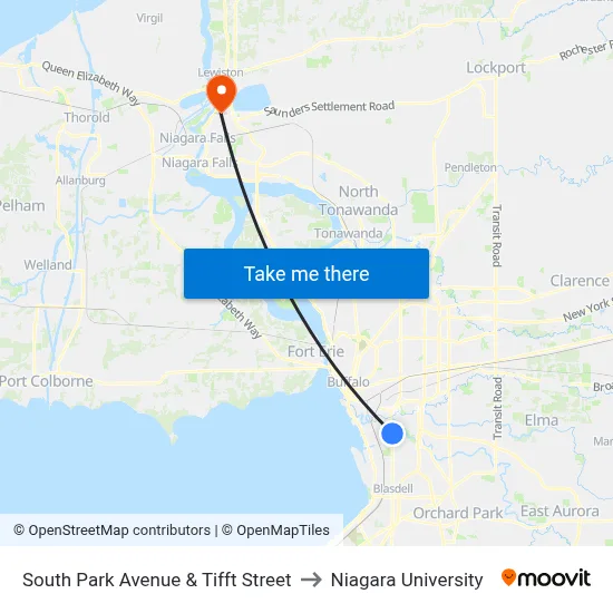 South Park Avenue & Tifft Street to Niagara University map