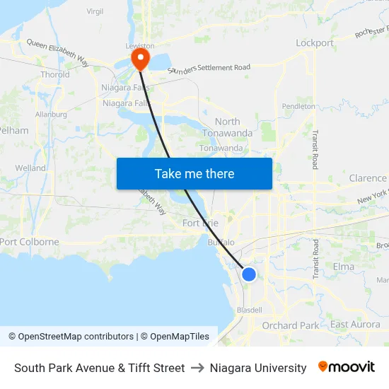 South Park Avenue & Tifft Street to Niagara University map