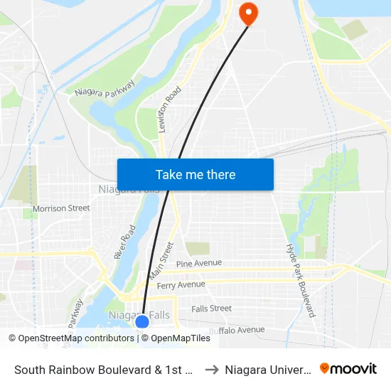 South Rainbow Boulevard & 1st Street to Niagara University map