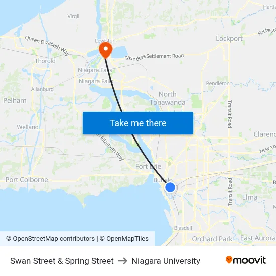 Swan Street & Spring Street to Niagara University map