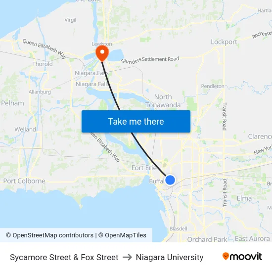 Sycamore Street & Fox Street to Niagara University map