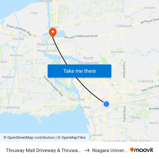 Thruway Mall Driveway & Thruway Mall to Niagara University map