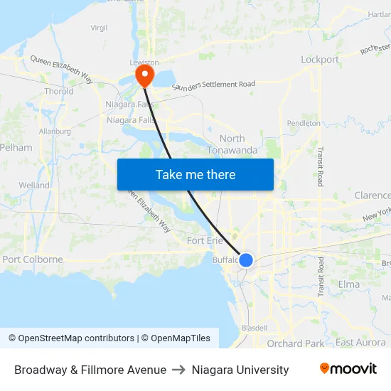 Broadway & Fillmore Avenue to Niagara University map