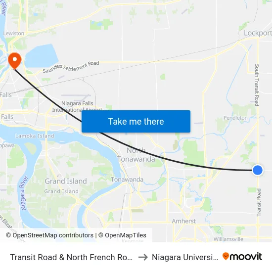 Transit Road & North French Road to Niagara University map