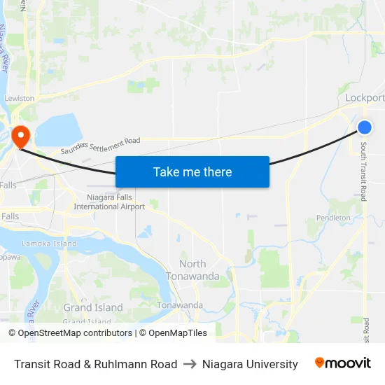 Transit Road & Ruhlmann Road to Niagara University map