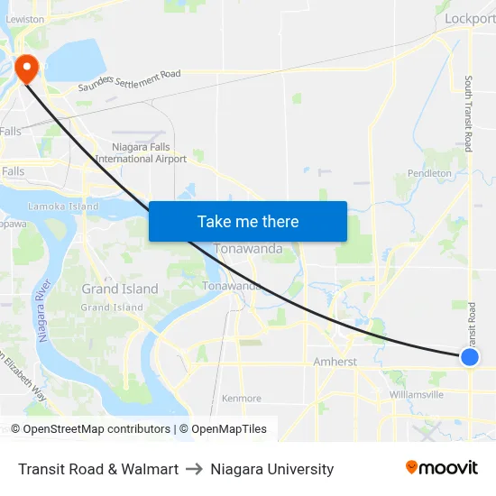 Transit Road & Walmart to Niagara University map