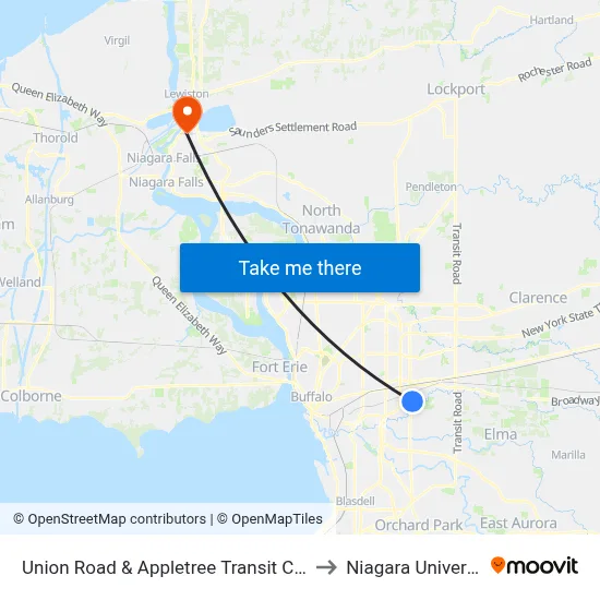 Union Road & Appletree Transit Center to Niagara University map