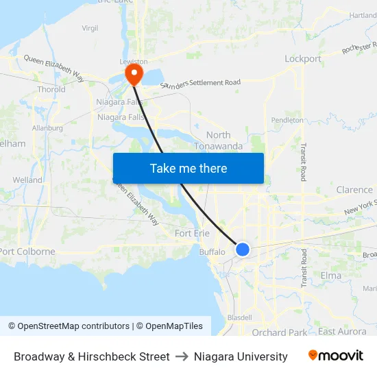 Broadway & Hirschbeck Street to Niagara University map