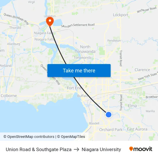 Union Road & Southgate Plaza to Niagara University map