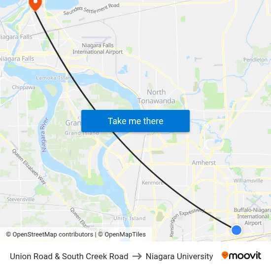 Union Road & South Creek Road to Niagara University map