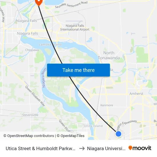 Utica Street & Humboldt Parkway to Niagara University map