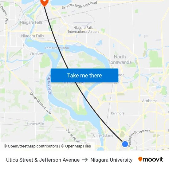 Utica Street & Jefferson Avenue to Niagara University map