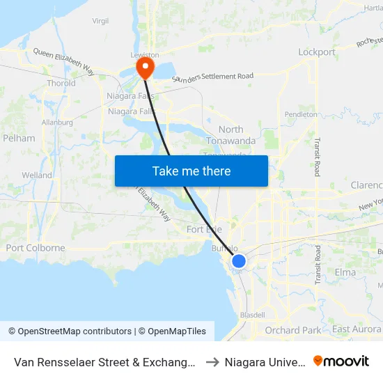 Van Rensselaer Street & Exchange Street to Niagara University map