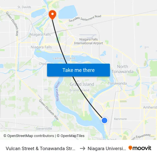 Vulcan Street & Tonawanda Street to Niagara University map