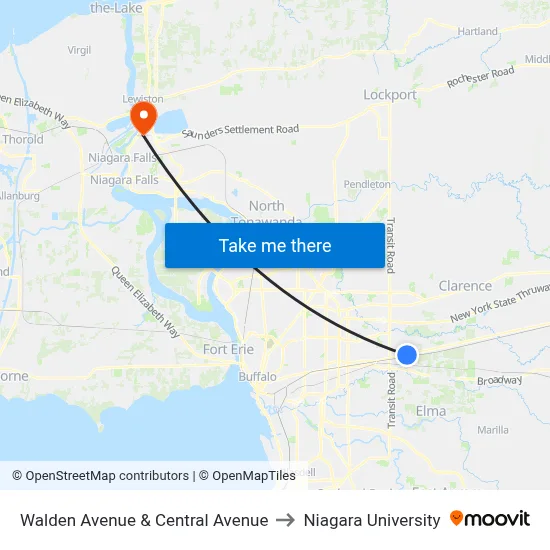 Walden Avenue & Central Avenue to Niagara University map