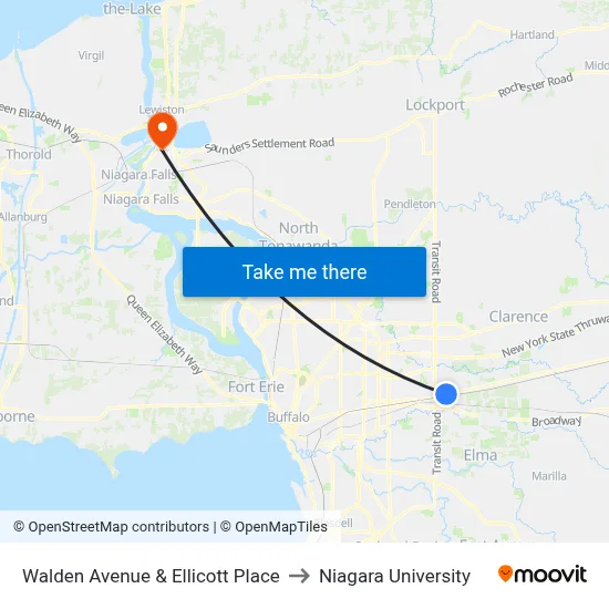 Walden Avenue & Ellicott Place to Niagara University map