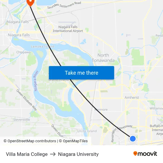 Villa Maria College to Niagara University map