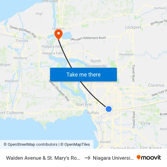 Walden Avenue & St. Mary's Road to Niagara University map