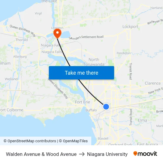 Walden Avenue & Wood Avenue to Niagara University map