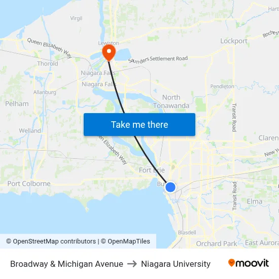 Broadway & Michigan Avenue to Niagara University map