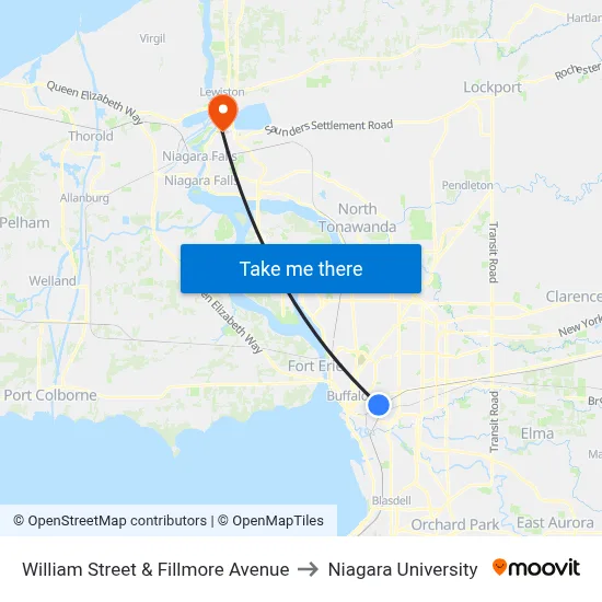 William Street & Fillmore Avenue to Niagara University map