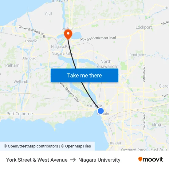 York Street & West Avenue to Niagara University map